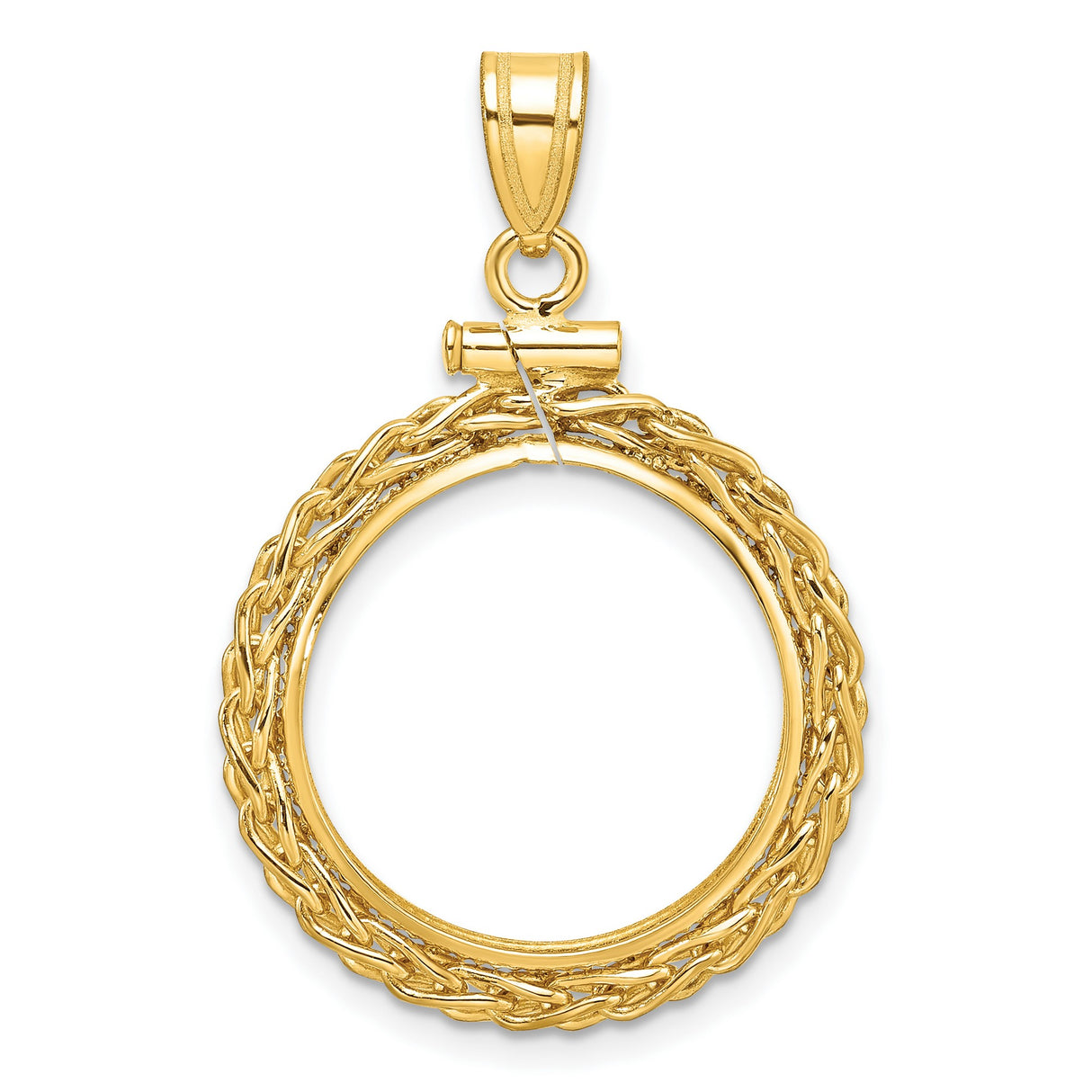 10 cents US Dime Screw Top Tight Wheat Chain Coin Bezel in 14k Yellow Gold