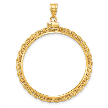 1 oz Australian Lunar Tiger Screw Top Tight Wheat Chain Coin Bezel in 14k Yellow Gold