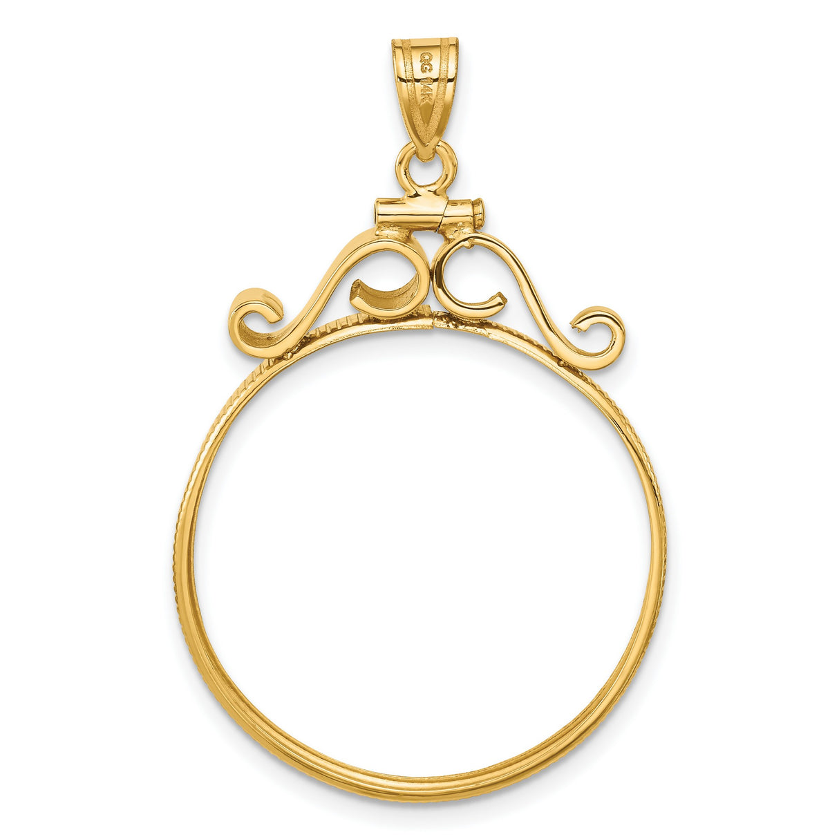 Mexican Peso Screw Top English Scroll Coin Bezel in 14k Yellow Gold