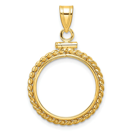 10 cents US Dime Screw Top Twisted Rope Coin Bezel in 14k Yellow Gold