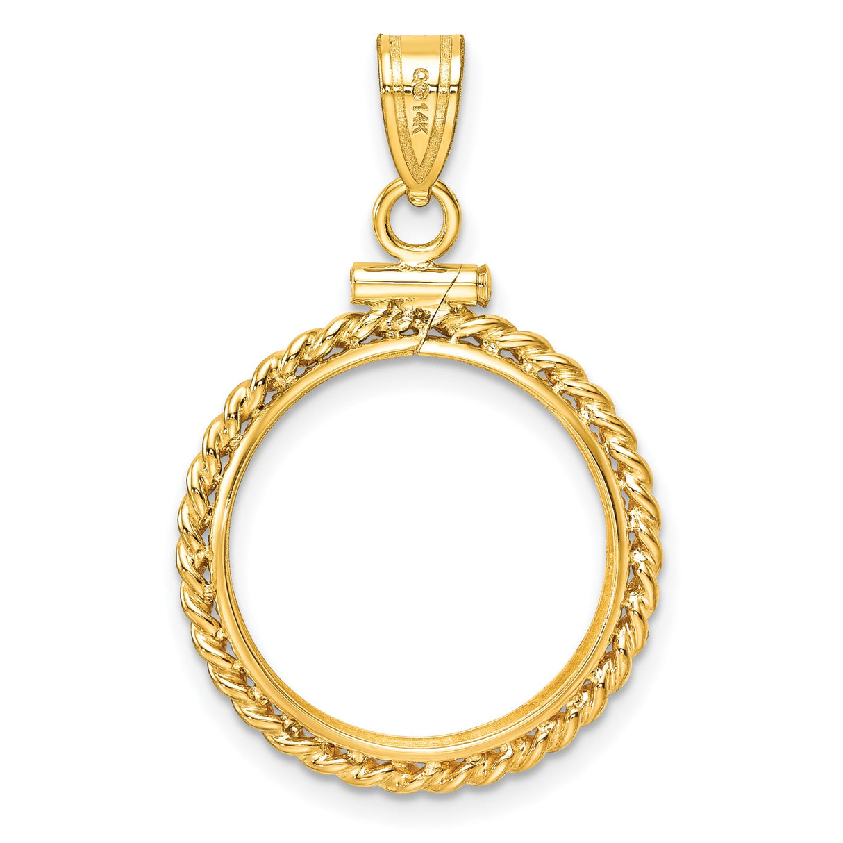 Mexican Peso Screw Top Twisted Rope Coin Bezel in 14k Yellow Gold