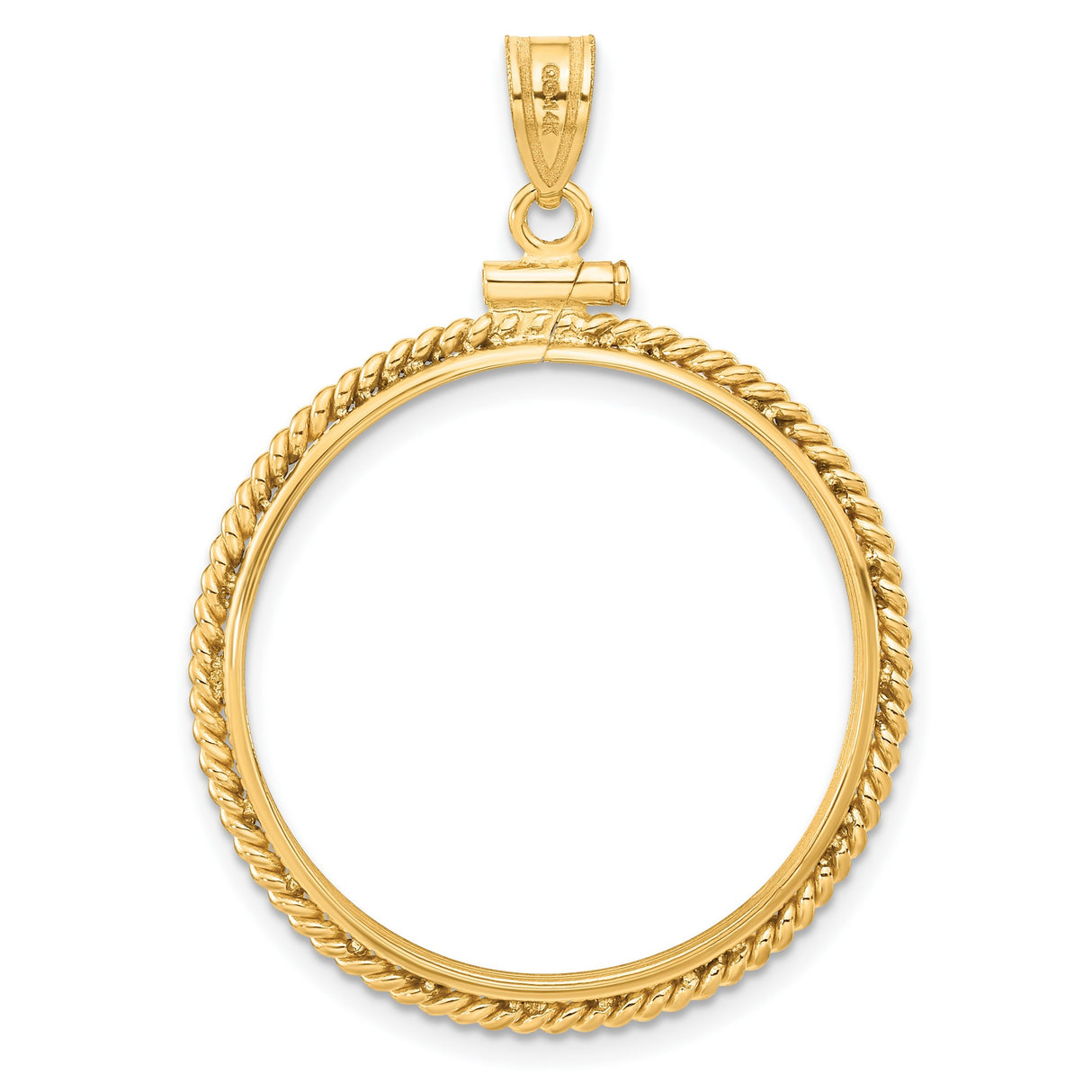 20 Pecos Mexican Peso Screw Top Twisted Rope Coin Bezel in 14k Yellow Gold