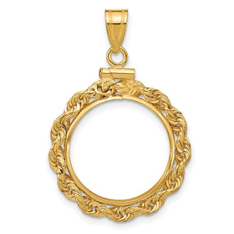 10 cents US Dime Screw Top Knotted Rope Coin Bezel in 14k Yellow Gold