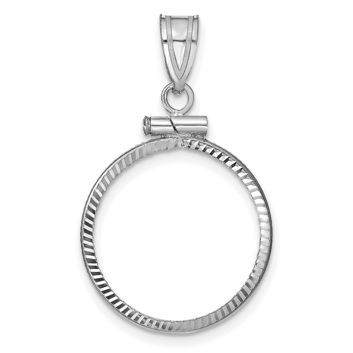 10 cents US Barber Dime Screw Top Diamond-Cut Faceted Coin Bezel in 14k White Gold