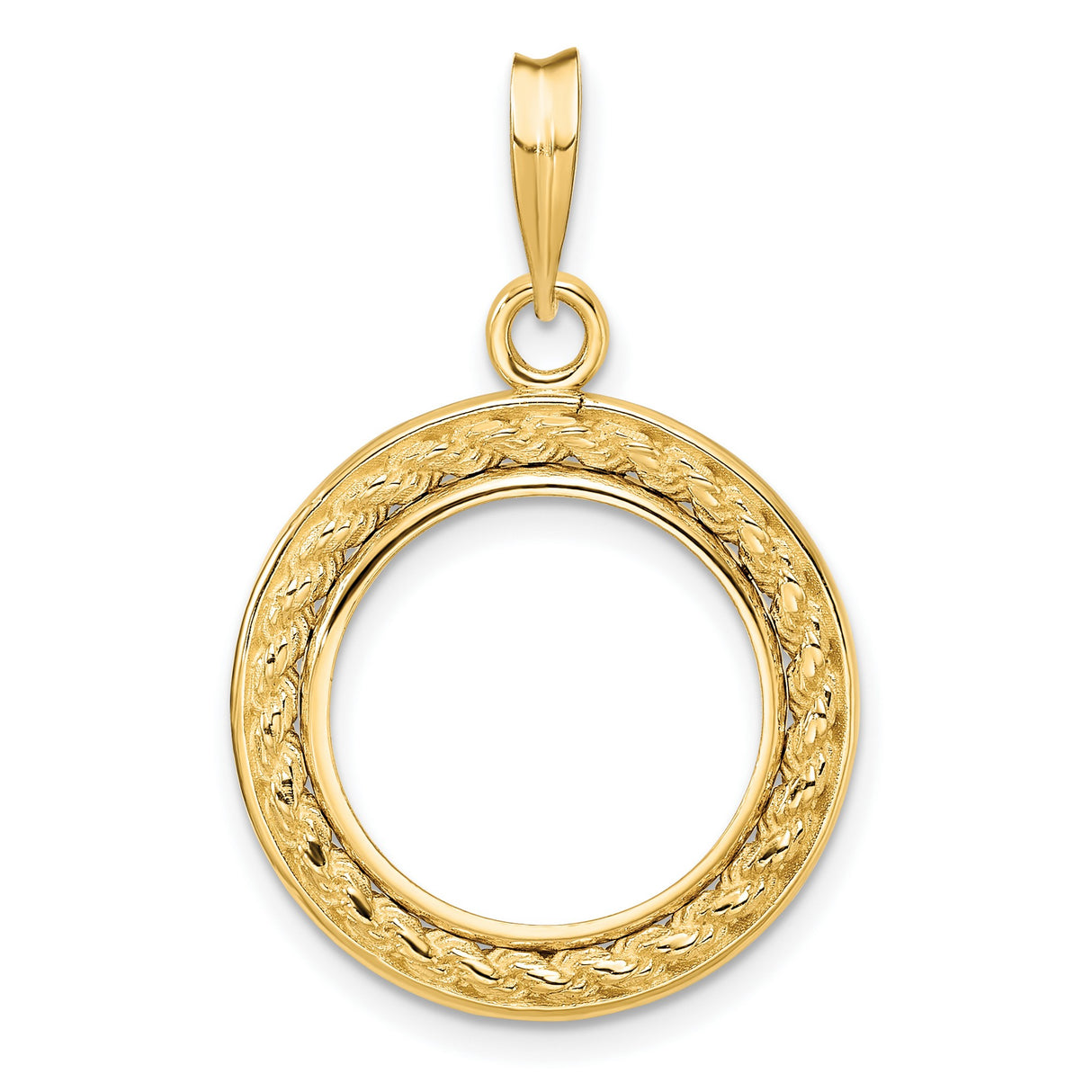 2.5 Pecos Mexican Peso Prong Set Encased Rope Coin Bezel in 14k Yellow Gold