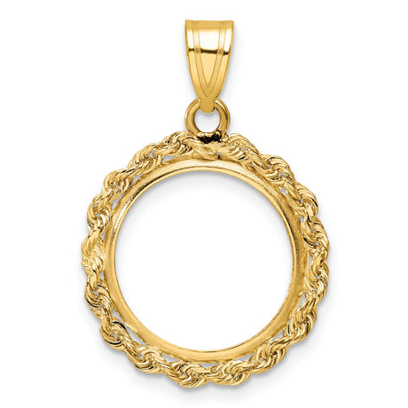 2.5 Pecos Mexican Peso Prong Set Knotted Rope Coin Bezel in 14k Yellow Gold