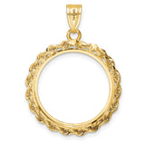 Mexican Peso Prong Set Knotted Rope Coin Bezel in 14k Yellow Gold