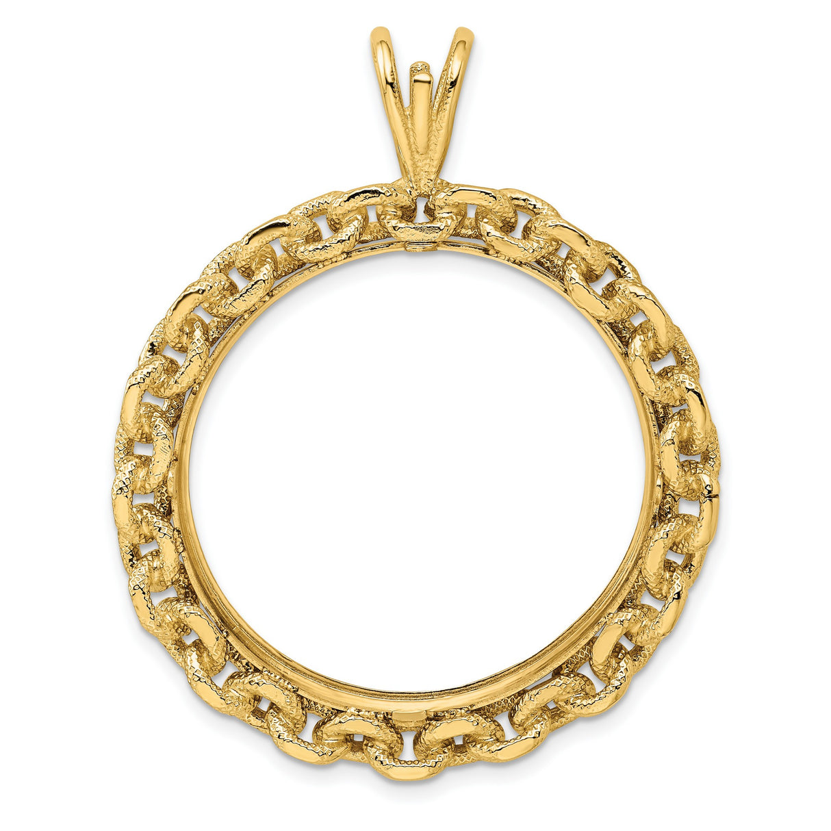 1 oz Australian Lunar Tiger Prong Set Chain Link Coin Bezel in 14k Yellow Gold