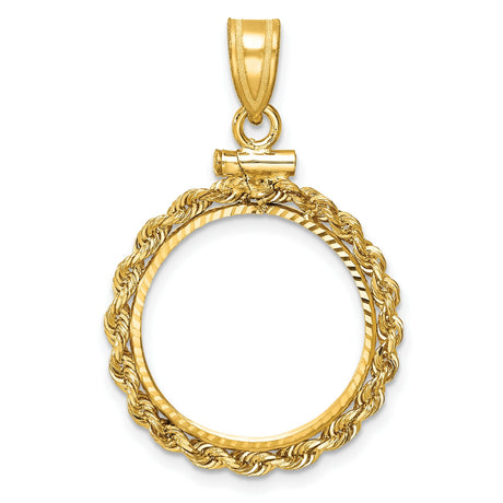 10 cents US Dime Screw Top Petite Rope Coin Bezel in 14k Yellow Gold