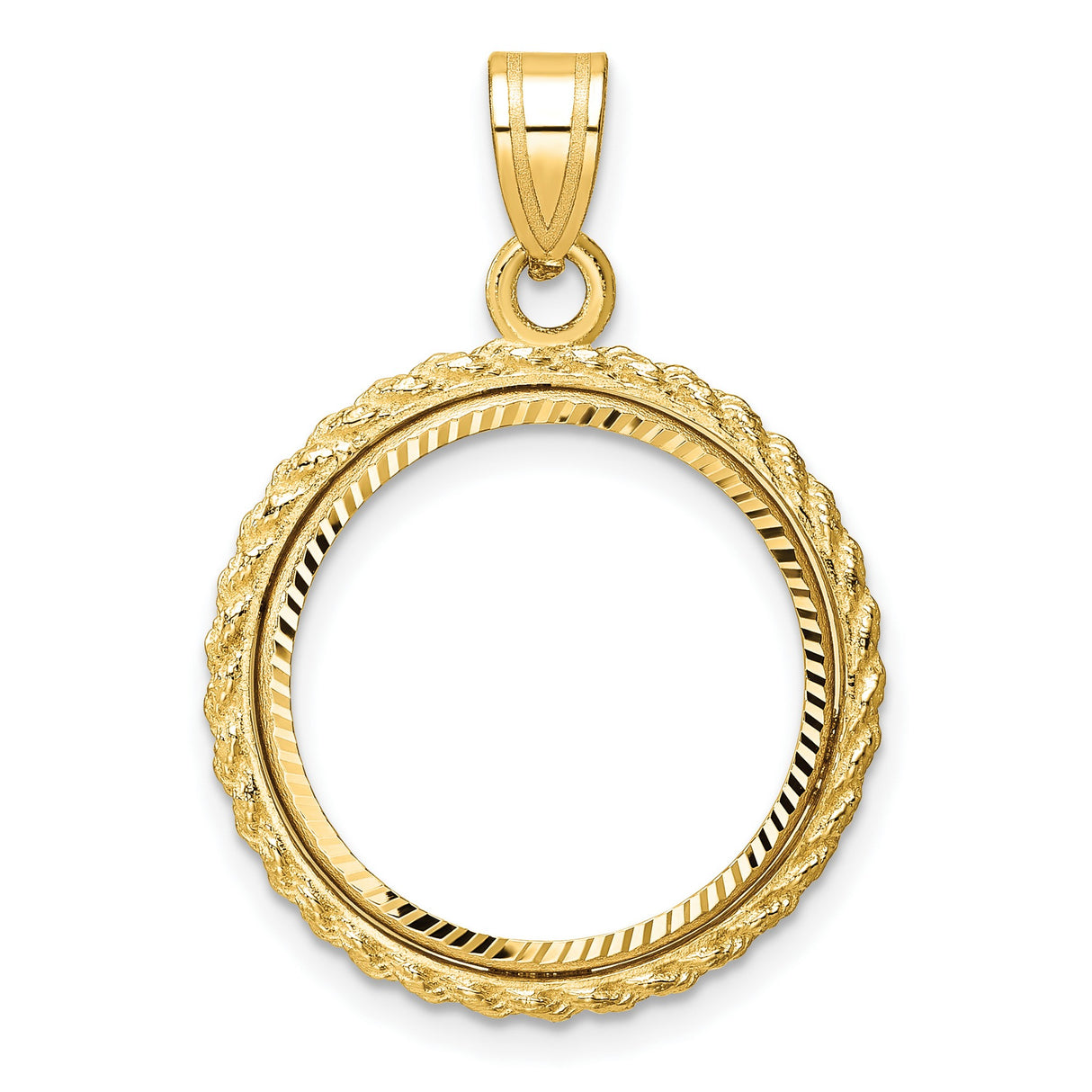 10 cents US Dime Prong Set Diamond-Cut Rope Coin Bezel in 14k Yellow Gold