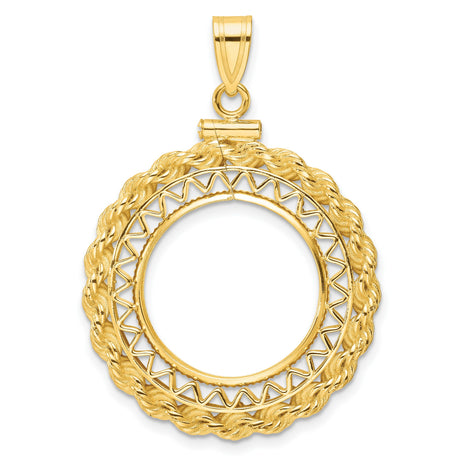 10 cents US Dime Screw Top Filigree Rope Coin Bezel in 14k Yellow Gold