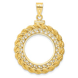 Mexican Peso Screw Top Filigree Rope Coin Bezel in 14k Yellow Gold