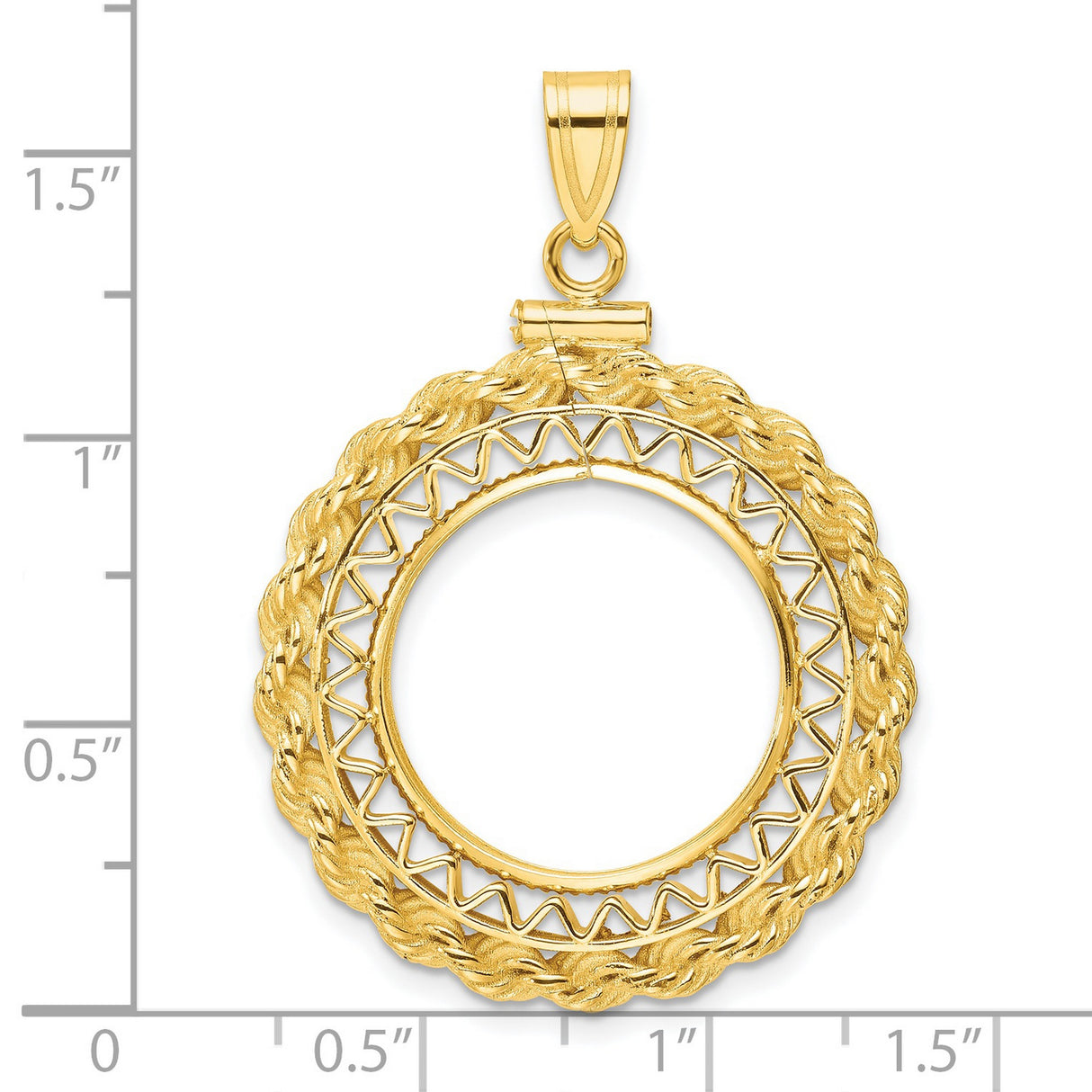 Mexican Peso Screw Top Filigree Rope Coin Bezel in 14k Yellow Gold