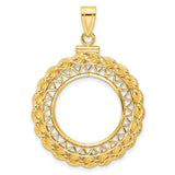  Mexican Peso Screw Top Filigree Rope Coin Bezel in 14k Yellow Gold