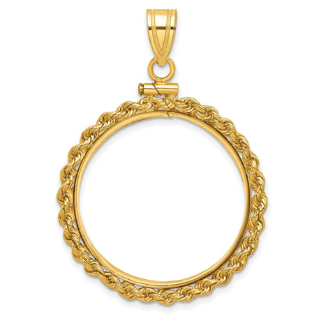 1/2 oz $25 American Buffalo Screw Top Small Rope Knot Coin Bezel in 14k Yellow Gold