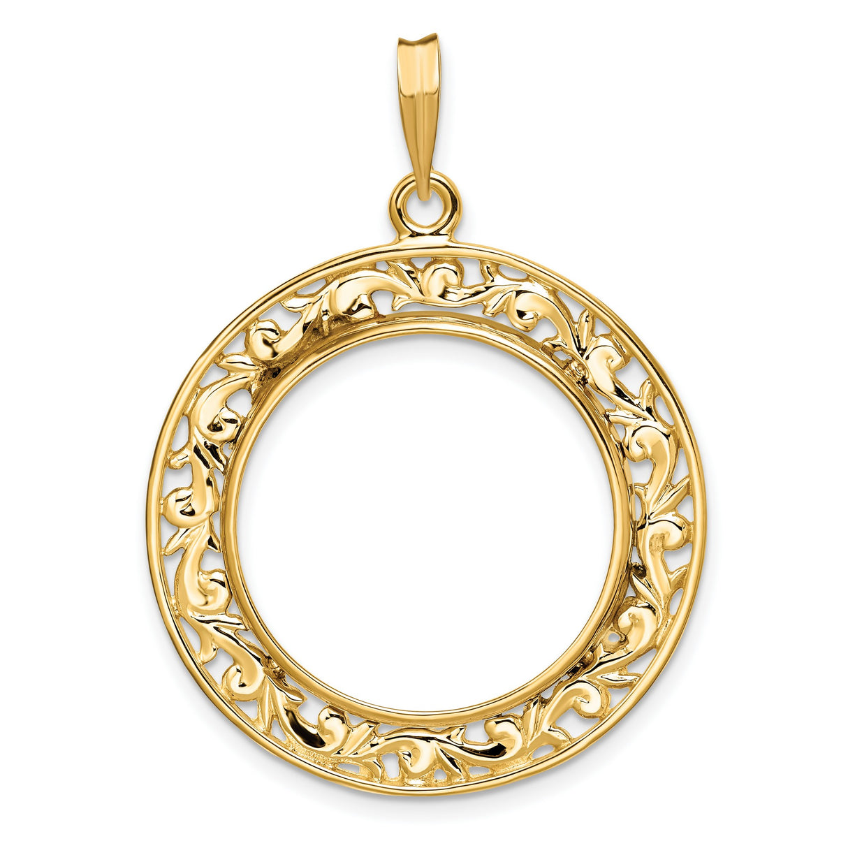 1/4 oz $10 American Buffalo Prong Set Encased Filigree Coin Bezel in 14k Yellow Gold