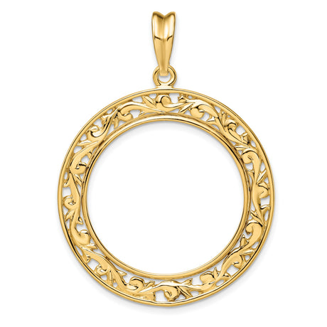 1/2 oz $25 American Buffalo Prong Set Filigree Coin Bezel in 14k Yellow Gold