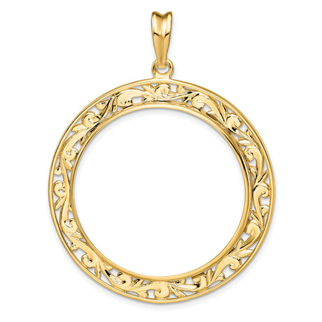 1 oz $50 American Buffalo Prong Set Filigree Coin Bezel in 14k Yellow Gold