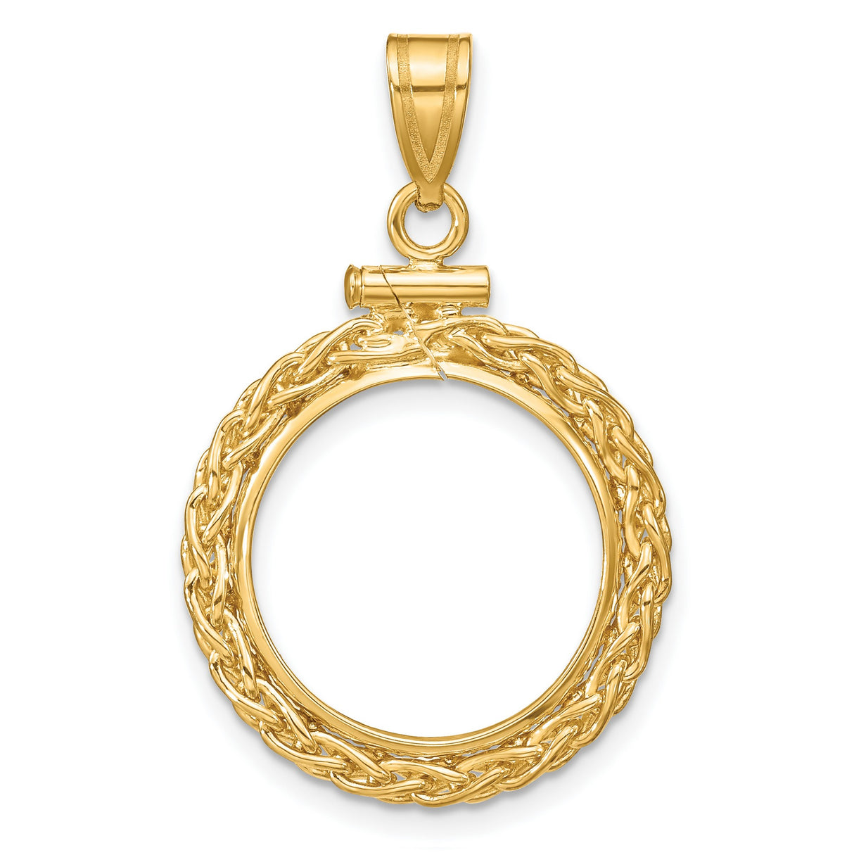 1/10 oz $5 Maple Leaf Screw Top Wheat Chain Coin Bezel in 14k Yellow Gold