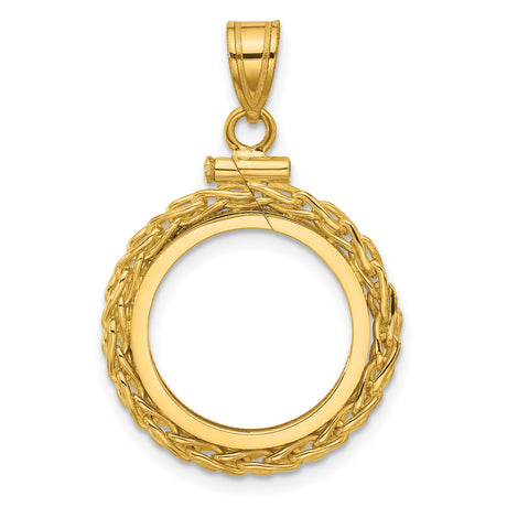 1/10 oz Krugerrand Screw Top Tight Wheat Chain Coin Bezel in 14k Yellow Gold