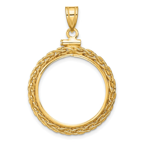 1/4 oz $10 Maple Leaf Screw Top Wheat Chain Coin Bezel in 14k Yellow Gold