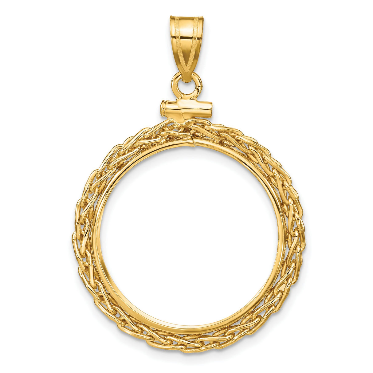 1/4 oz $10 American Buffalo Screw Top Tight Wheat Chain Coin Bezel in 14k Yellow Gold