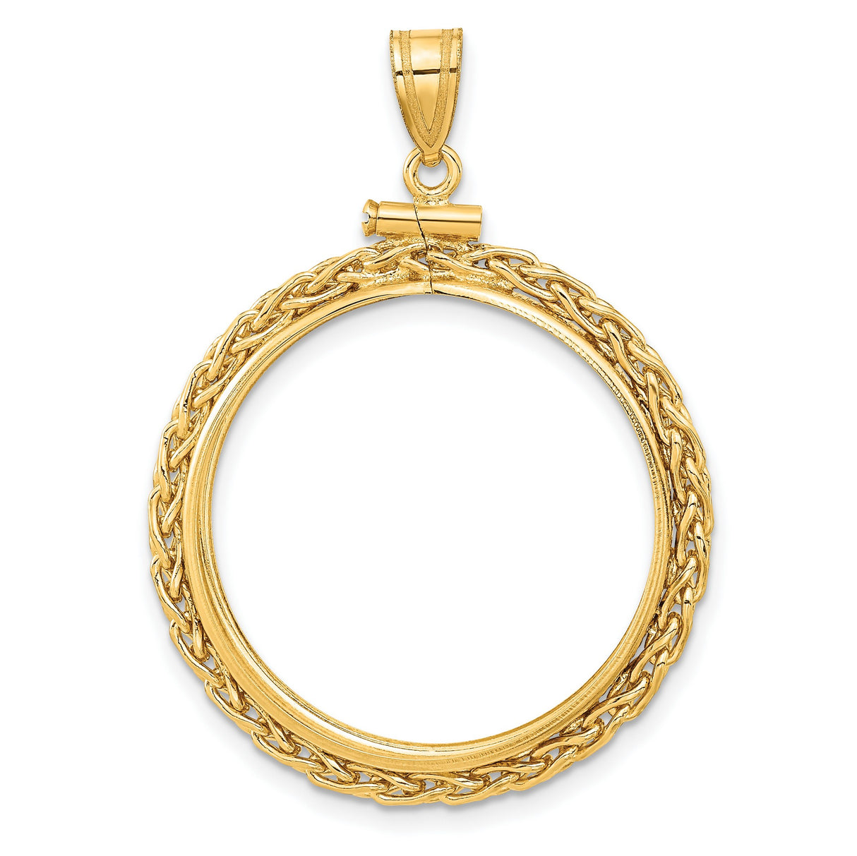 1/2 oz $20 Maple Leaf Screw Top Wheat Chain Coin Bezel in 14k Yellow Gold