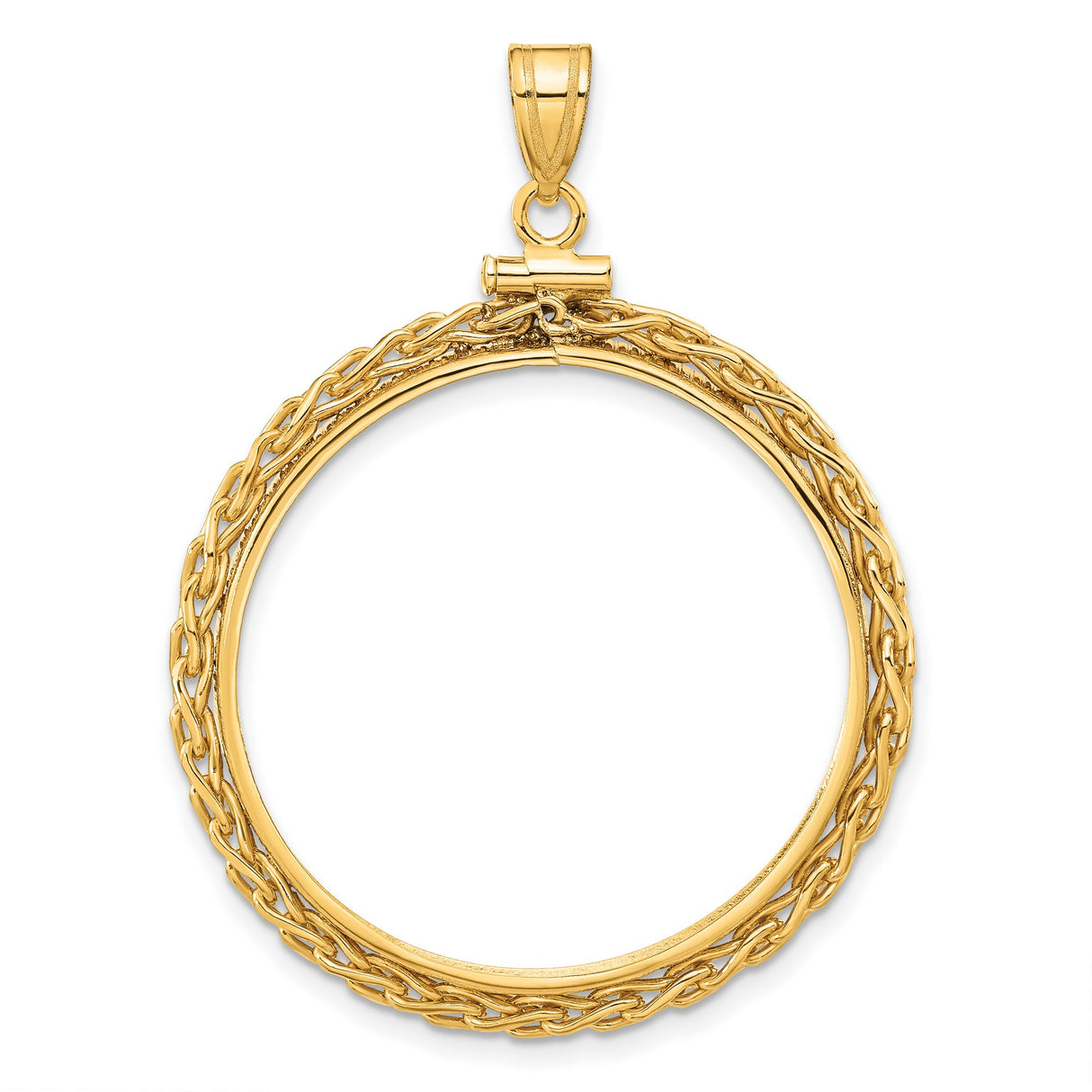 1/2 oz Cat Screw Top Tight Wheat Chain Coin Bezel in 14k Yellow Gold