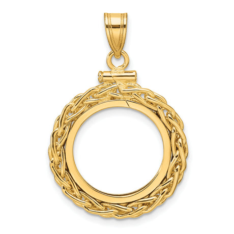 1/10 oz Krugerrand Screw Top Loose Wheat Chain Coin Bezel in 14k Yellow Gold