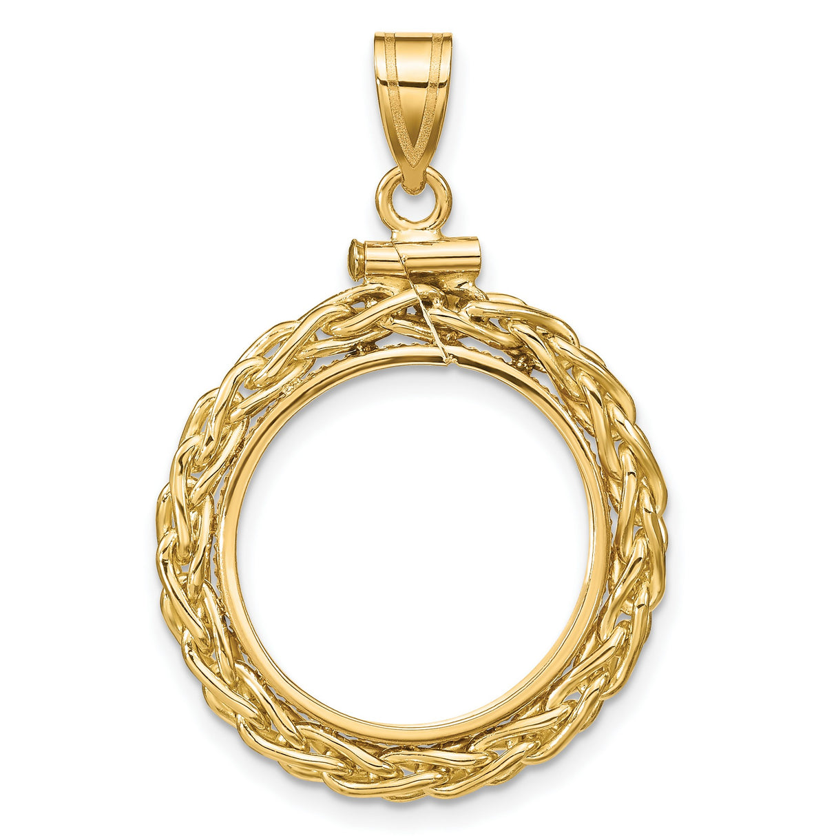 1/10 oz Cat Screw Top Loose Wheat Chain Coin Bezel in 14k Yellow Gold