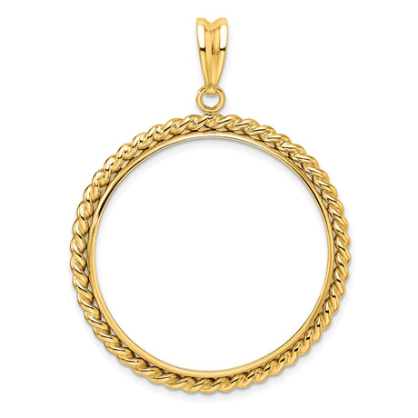 1 oz Cat Prong Set Twisted Rope Coin Bezel in 14k Yellow Gold