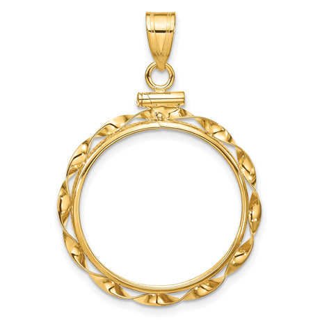 1/4 oz $10 American Buffalo Screw Top Twisted Ribbon Coin Bezel in 14k Yellow Gold