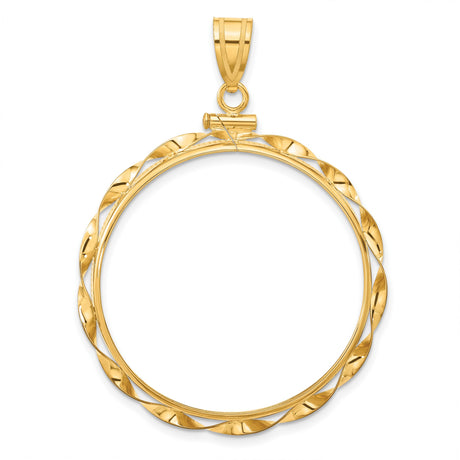 1 oz Krugerrand Screw Top Twisted Ribbon Coin Bezel in 14k Yellow Gold
