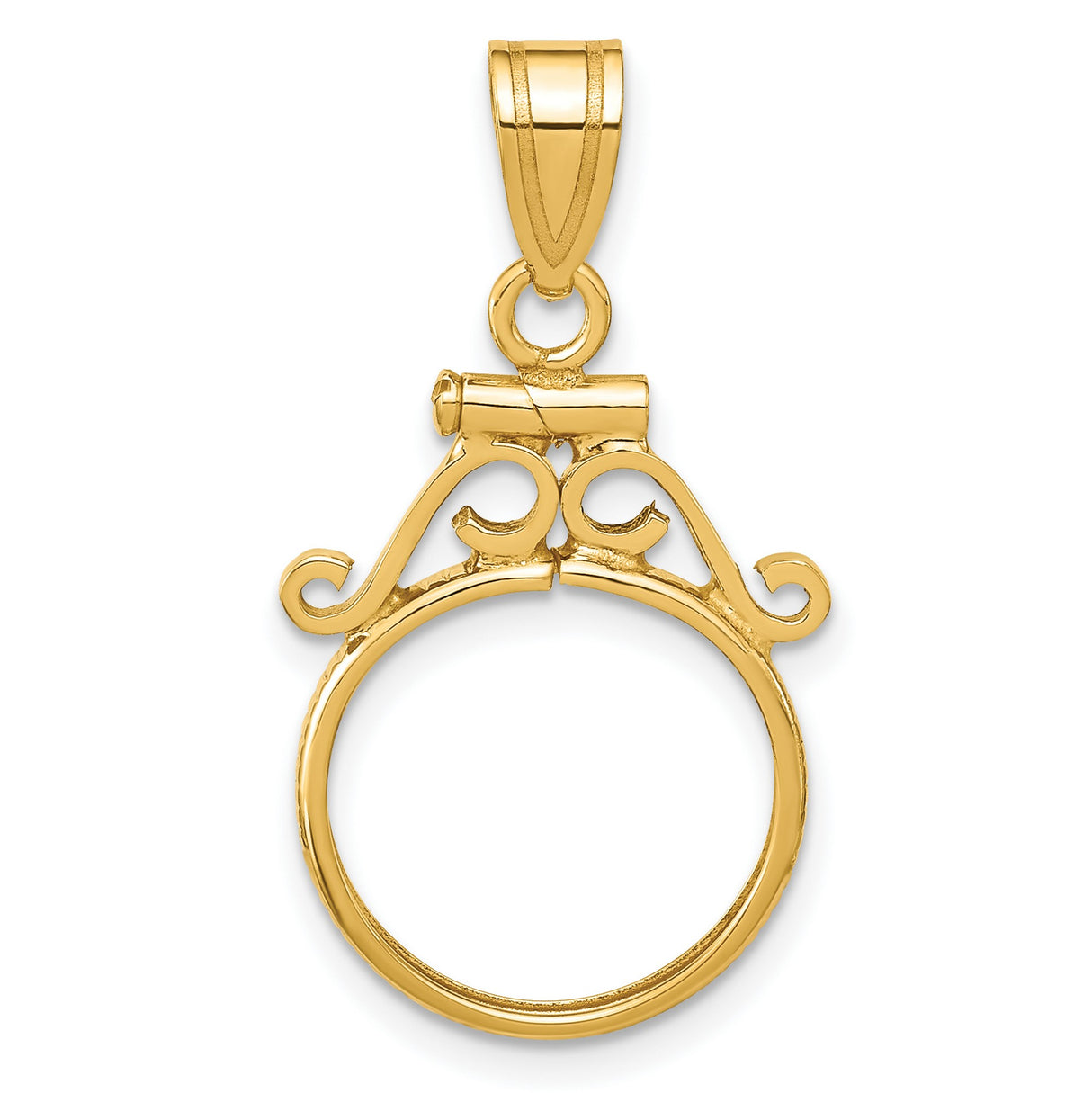  Cat Screw Top Scroll Coin Bezel in 14k Yellow Gold