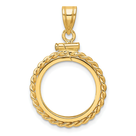 1/10 oz $5 American Buffalo Screw Top Twisted Rope Coin Bezel in 14k Yellow Gold