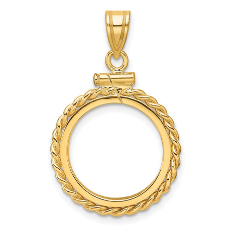 1/10 oz Krugerrand Screw Top Twisted Rope Coin Bezel in 14k Yellow Gold
