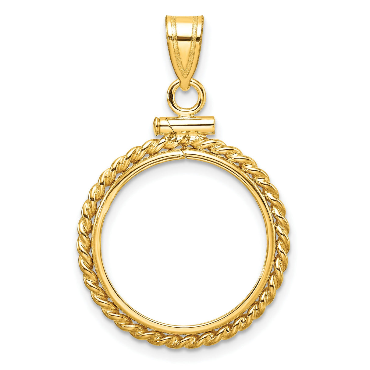 1/10 oz Cat Screw Top Twisted Rope Coin Bezel in 14k Yellow Gold