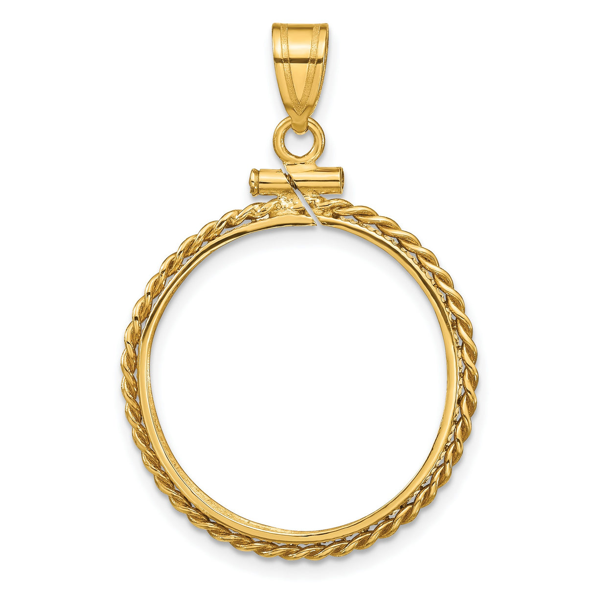 1/4 oz $10 American Buffalo Screw Top Twisted Rope Coin Bezel in 14k Yellow Gold