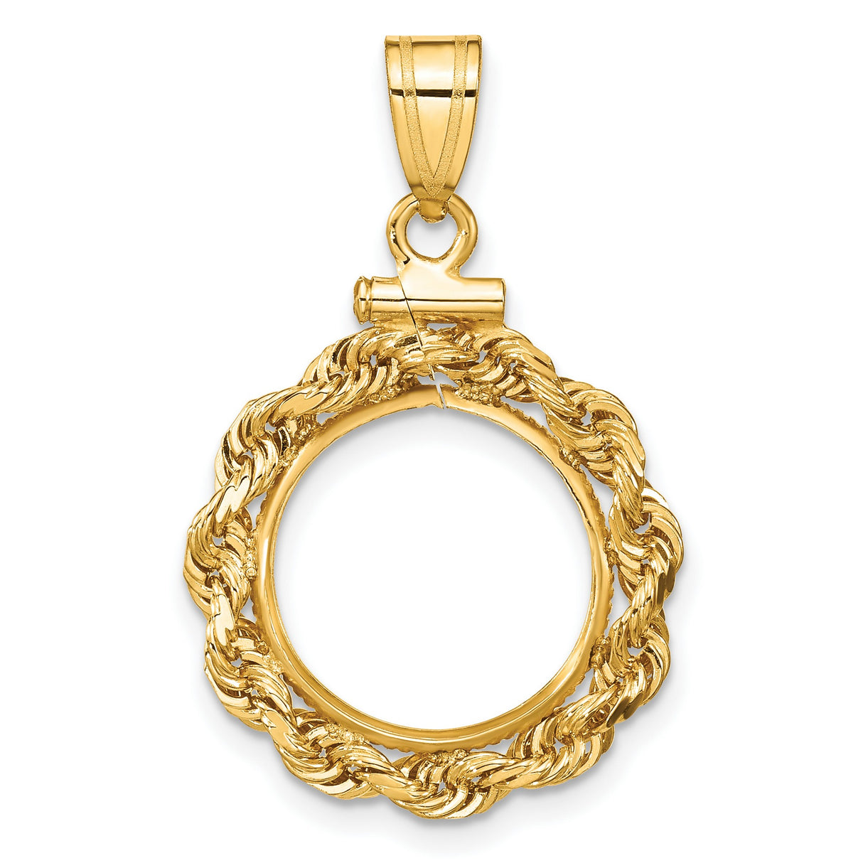  Cat Screw Top Rope Knot Coin Bezel in 14k Yellow Gold