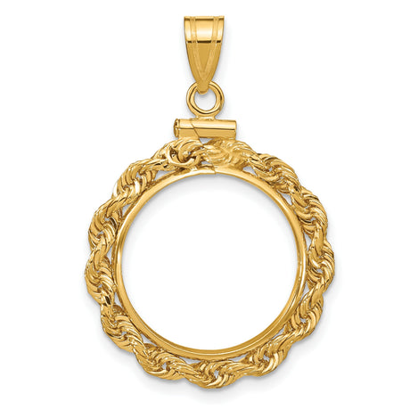 1/10 oz 50 Yuan Panda Screw Top Knotted Rope Coin Bezel in 14k Yellow Gold