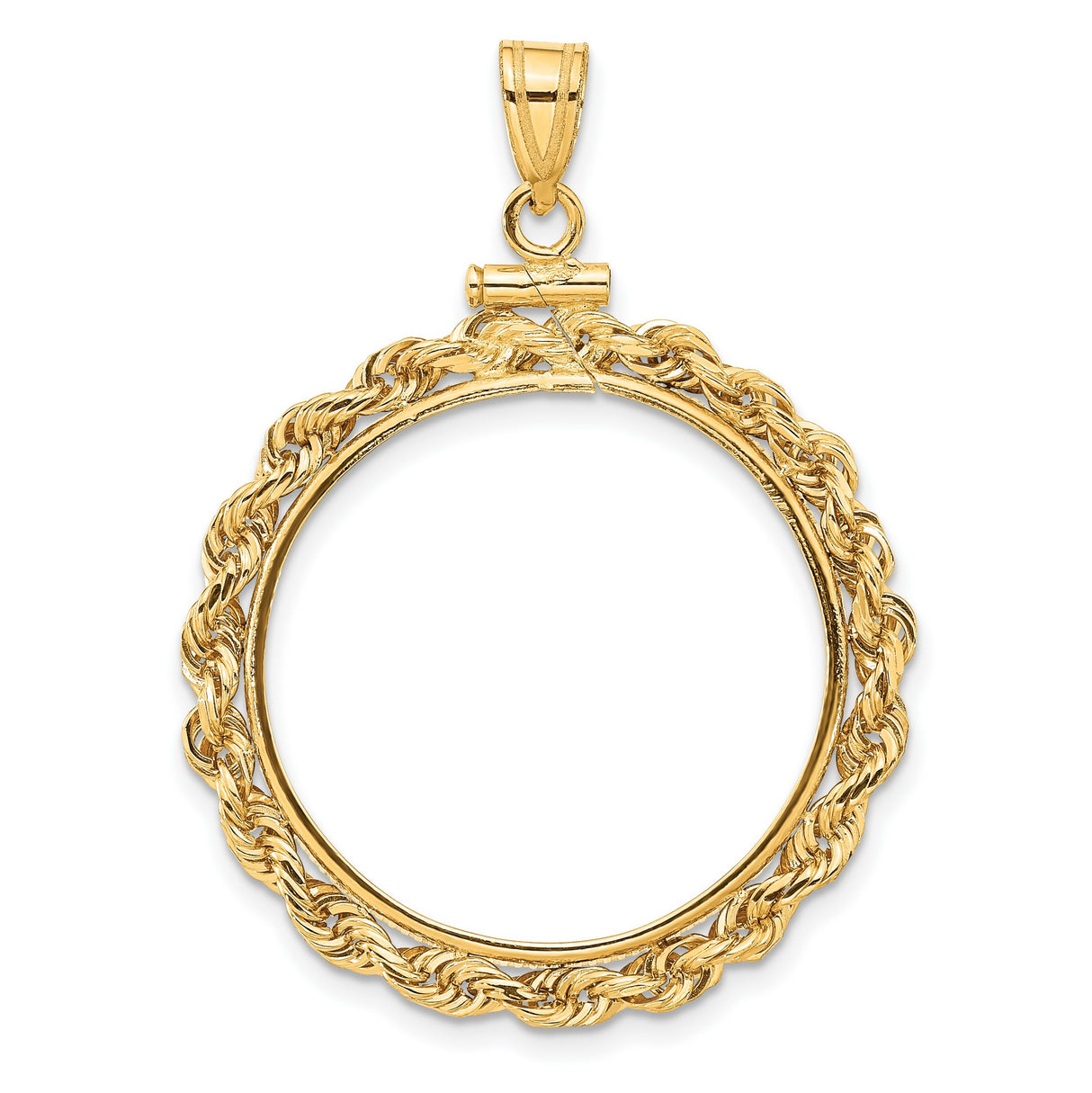 1/2 oz $20 Maple Leaf Screw Top Knotted Rope Coin Bezel in 14k Yellow Gold