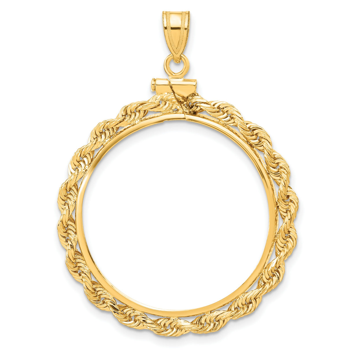 1/2 oz 50 Yuan Panda Screw Top Knotted Rope Coin Bezel in 14k Yellow Gold