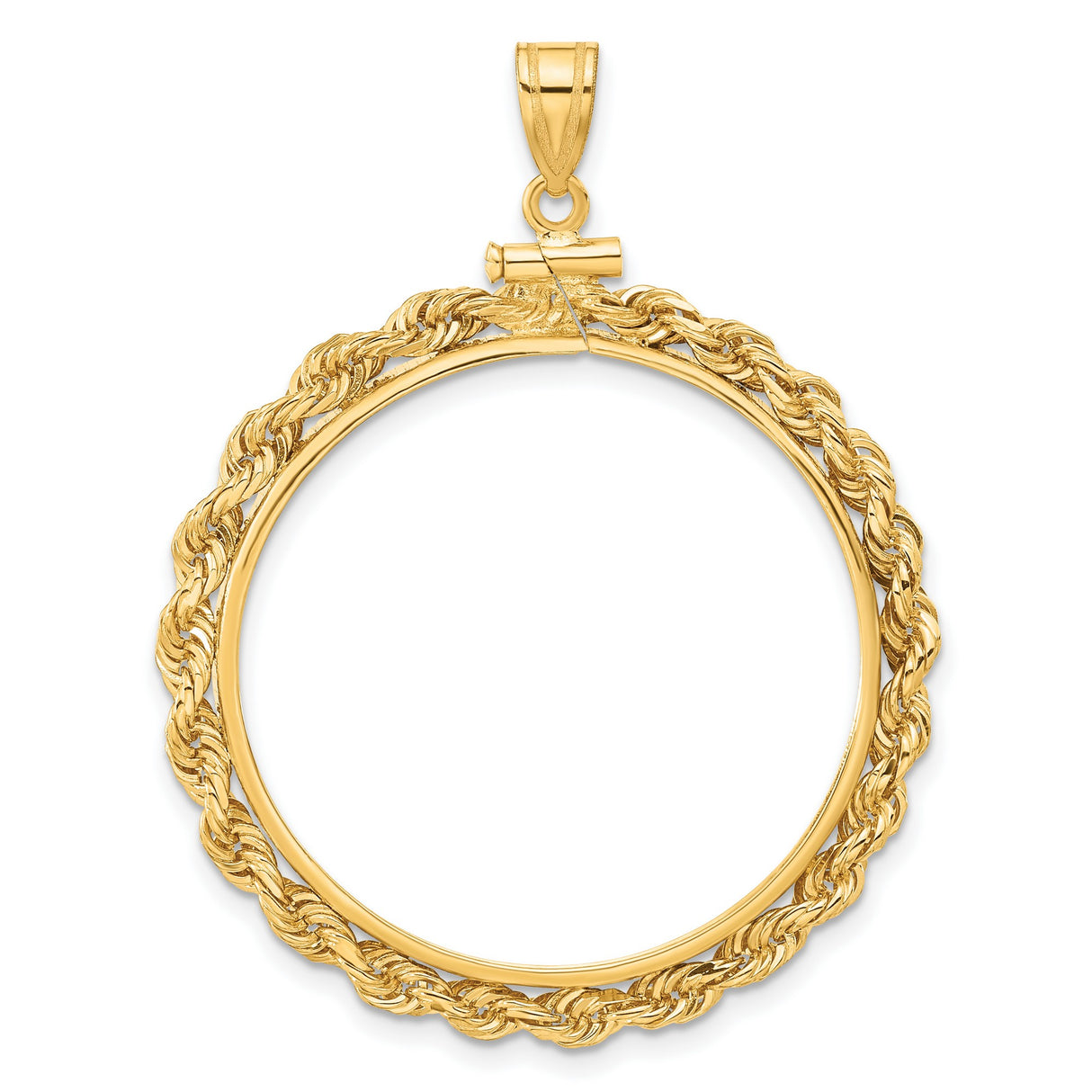 1 oz $50 Maple Leaf Screw Top Knotted Rope Coin Bezel in 14k Yellow Gold