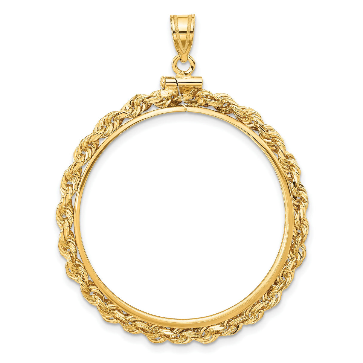 1 oz $50 American Buffalo Screw Top Knotted Rope Coin Bezel in 14k Yellow Gold