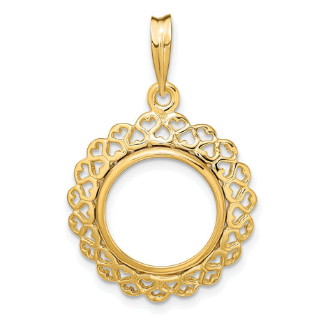  Cat Prong Set Hearts Coin Bezel in 14k Yellow Gold