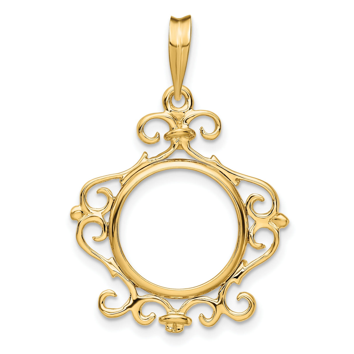  Cat Prong Set Scroll Coin Bezel in 14k Yellow Gold