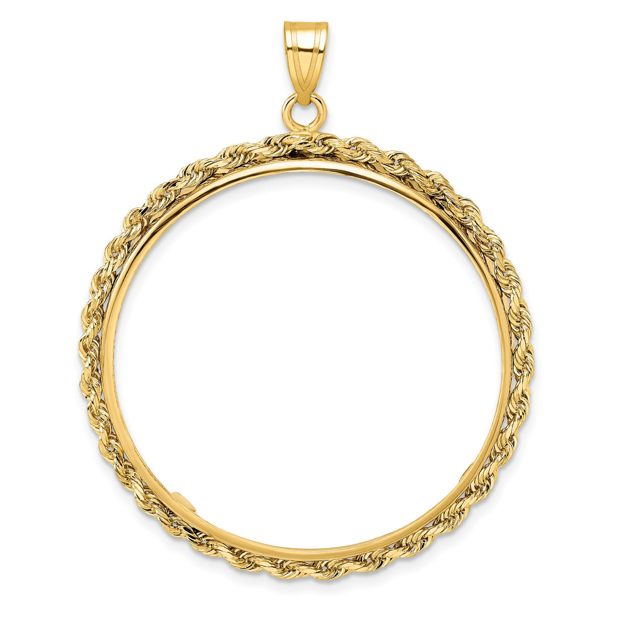 1 oz $50 American Buffalo Prong Set Knotted Rope Coin Bezel in 14k Yellow Gold