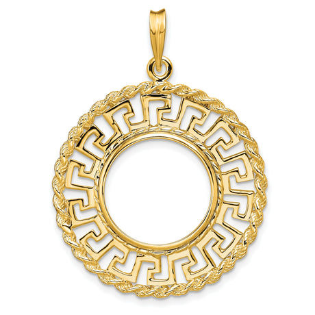 1/10 oz Krugerrand Prong Set Greek Key Rope Coin Bezel in 14k Yellow Gold