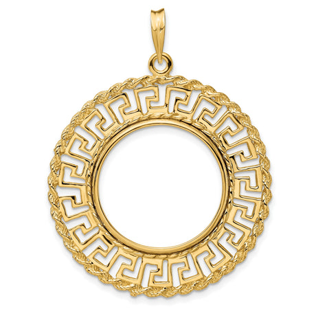 1/4 oz $10 American Buffalo Prong Set Greek Key Rope Coin Bezel in 14k Yellow Gold