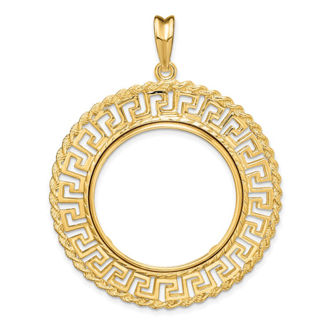 1/2 oz 50 Yuan Panda Prong Set Greek Key Coin Bezel in 14k Yellow Gold